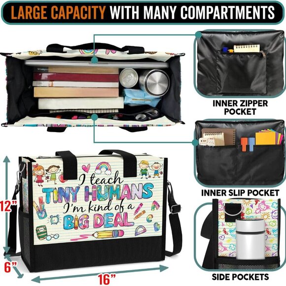 Large Waterproof Tote Bag with Pockets for Travel Work Grocery Women Gift - Picture 3 of 6